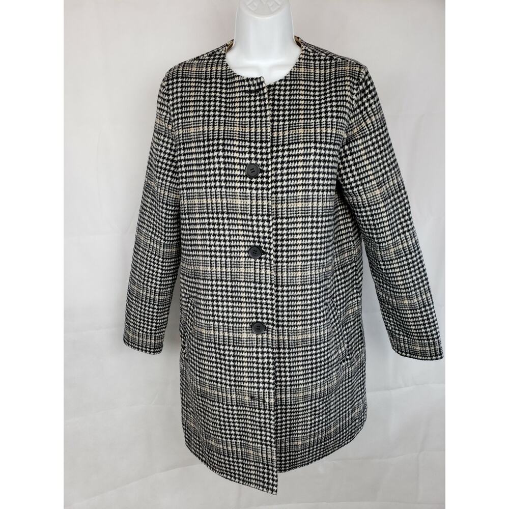 EUC Nanette Lepore Plaid Wool Women's Coat Multicolor Size S Long Sleeve Pockets